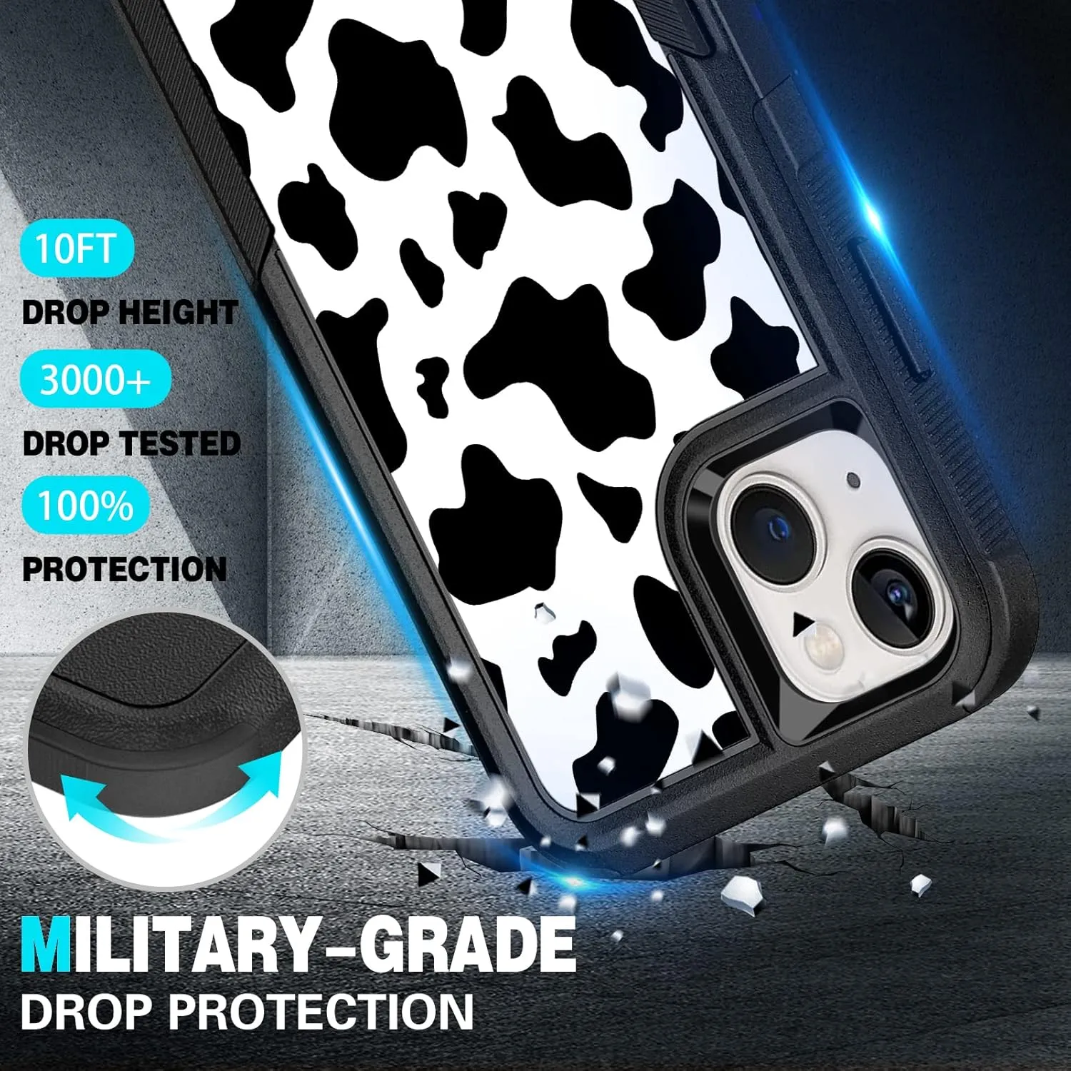 Designed for iPhone 13 Case, Heavy-Duty Tough Rugged Lightweight Slim Shockproof Protective Case for iPhone 13 6.1 Inch,Women Girls,Cow Print