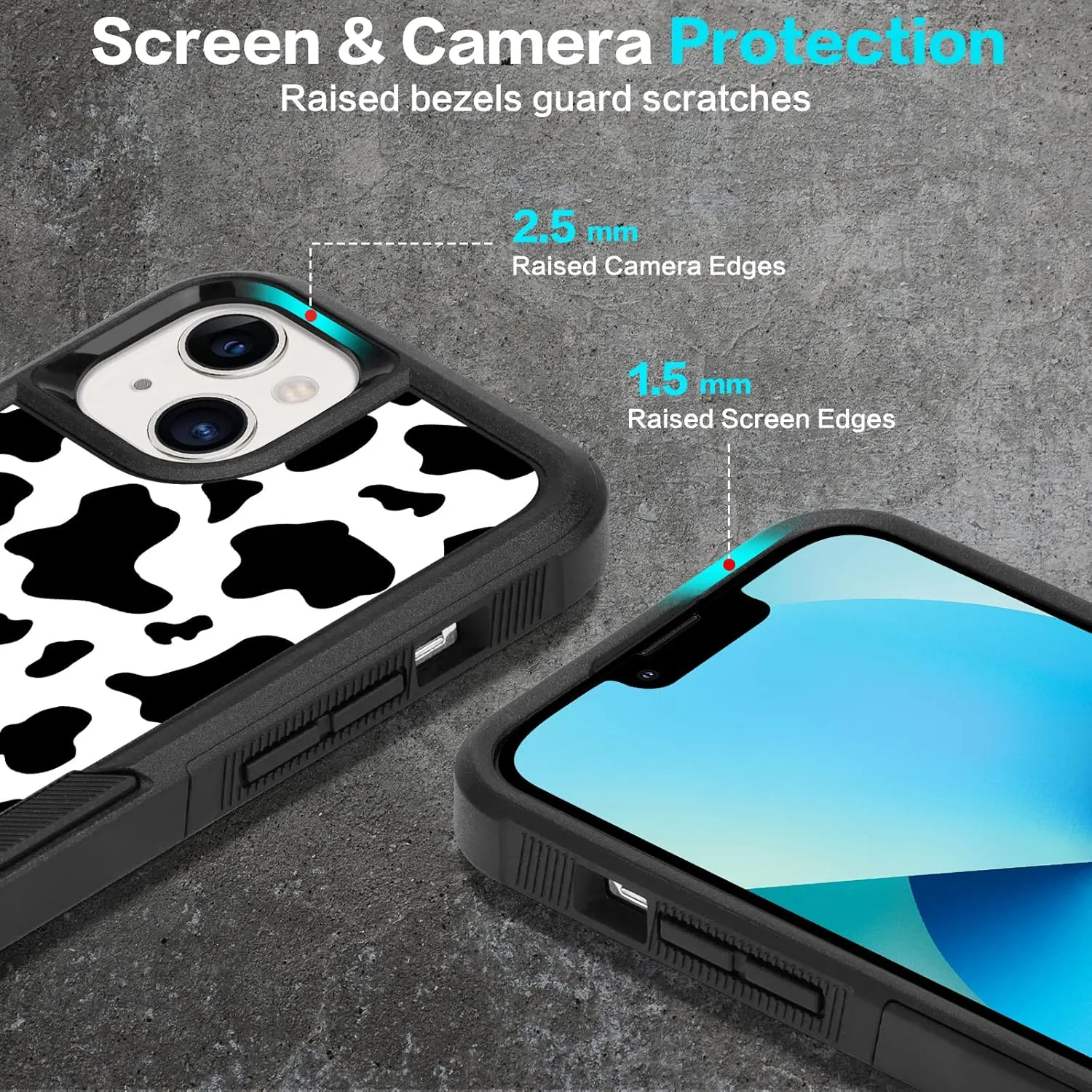 Designed for iPhone 13 Case, Heavy-Duty Tough Rugged Lightweight Slim Shockproof Protective Case for iPhone 13 6.1 Inch,Women Girls,Cow Print