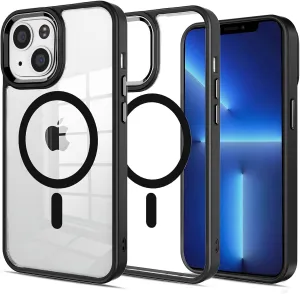 Designed for iPhone 13 Case,Compatible with Magsafe,16 FT Shockproof Military Drop Protection,iPhone 13 Magnetic Phone Case with Metal Button and Camera Frame,Slim Clear Phone Cover Black