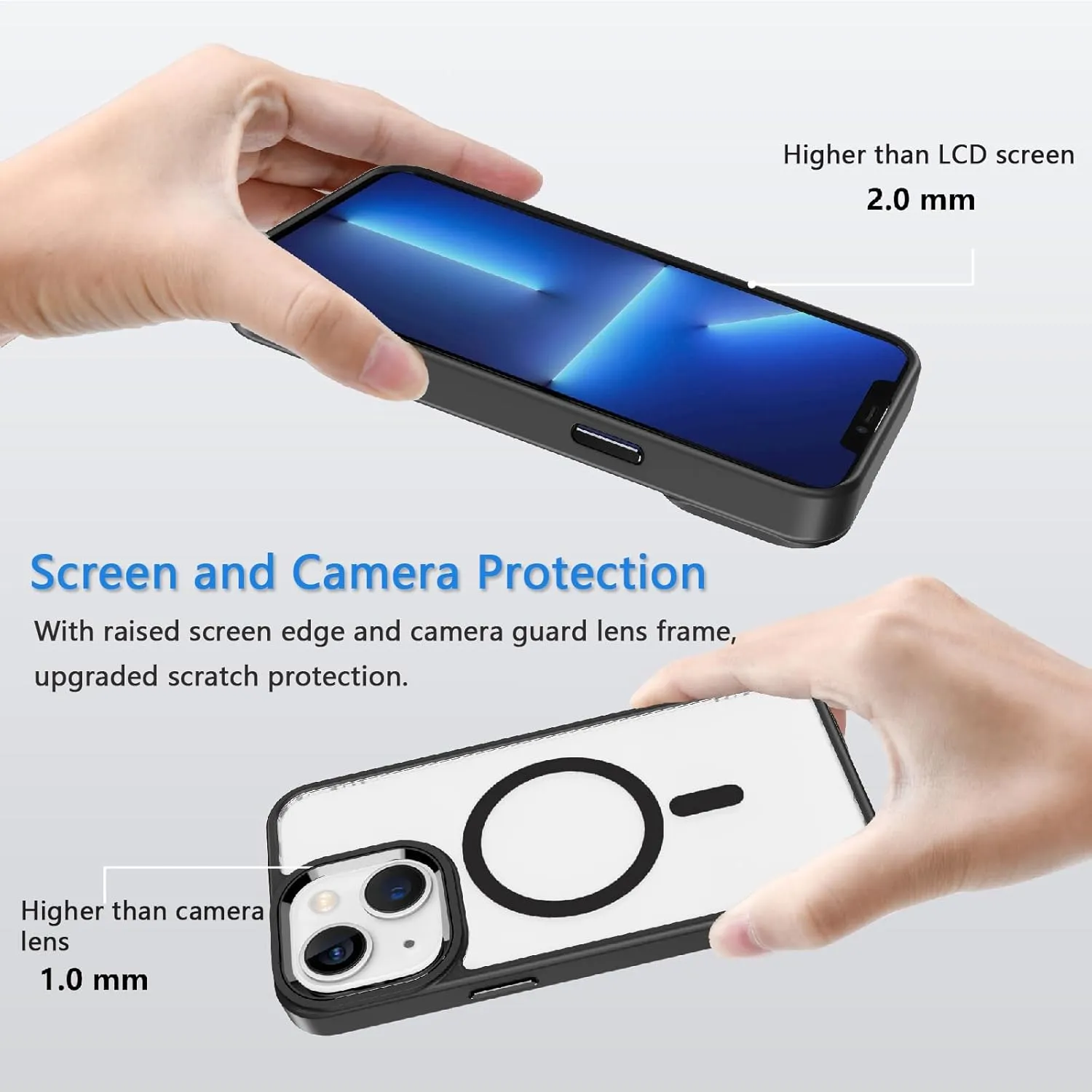 Designed for iPhone 13 Case,Compatible with Magsafe,16 FT Shockproof Military Drop Protection,iPhone 13 Magnetic Phone Case with Metal Button and Camera Frame,Slim Clear Phone Cover Black