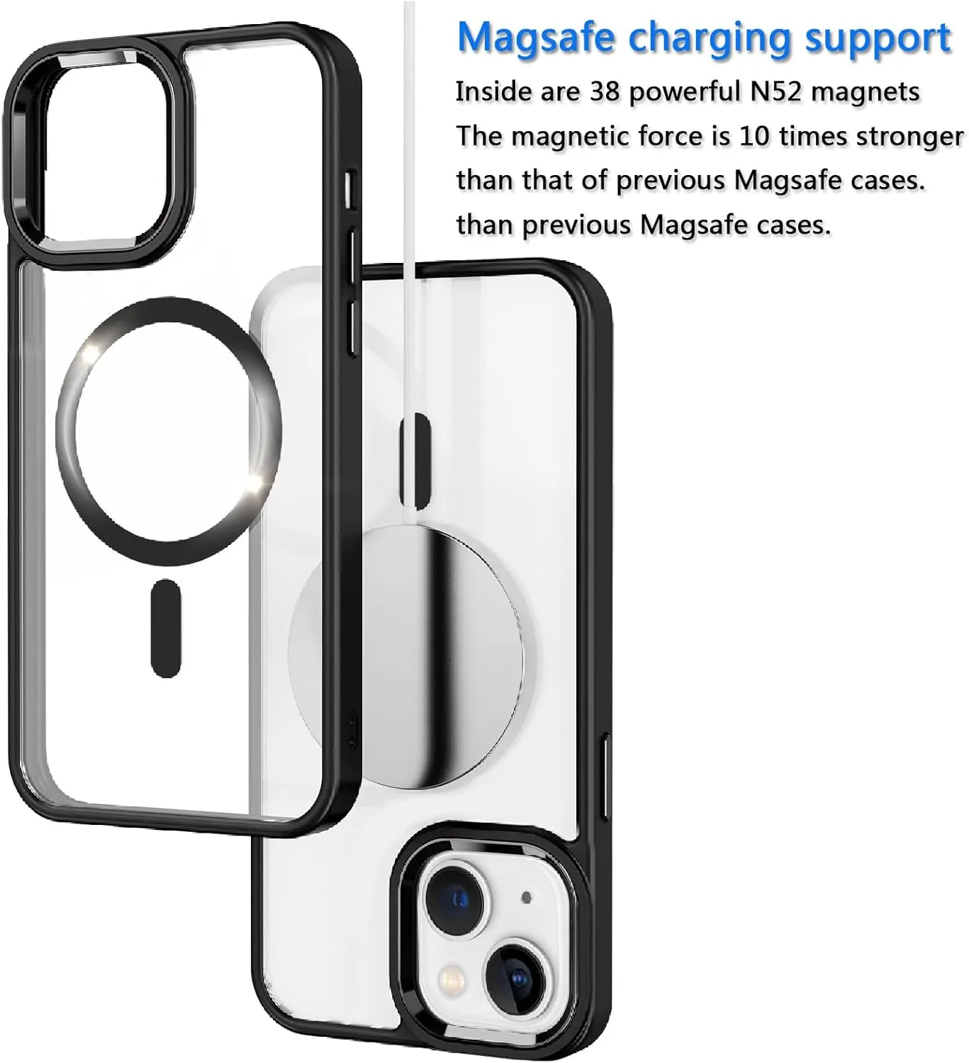 Designed for iPhone 13 Case,Compatible with Magsafe,16 FT Shockproof Military Drop Protection,iPhone 13 Magnetic Phone Case with Metal Button and Camera Frame,Slim Clear Phone Cover Black