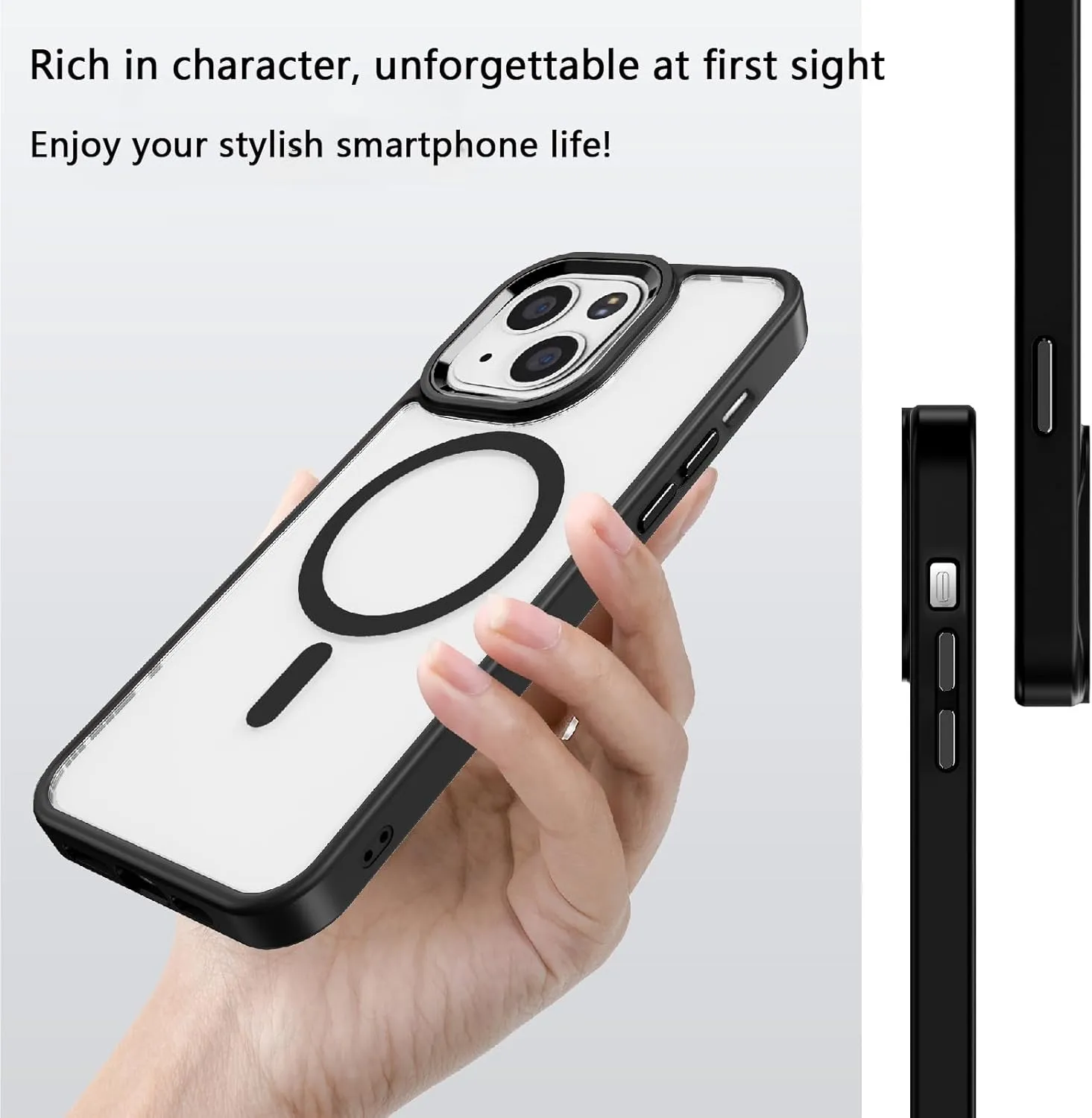 Designed for iPhone 13 Case,Compatible with Magsafe,16 FT Shockproof Military Drop Protection,iPhone 13 Magnetic Phone Case with Metal Button and Camera Frame,Slim Clear Phone Cover Black
