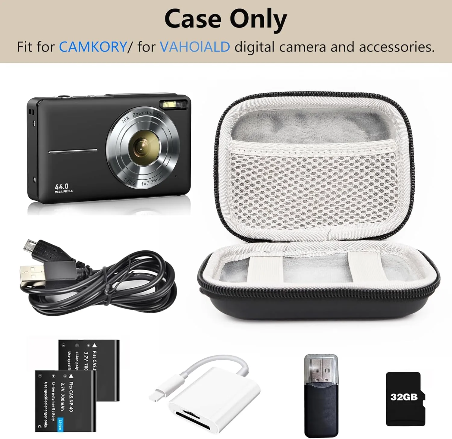 Digital Camera Case for CAMKORY, KODAK PIXPRO FZ45/FZ55, Canon IXUS 285 HS, Lecran, Small Travel Compact Camera Pouch with Mesh Pocket for Accessories SD Card (Black-PU)