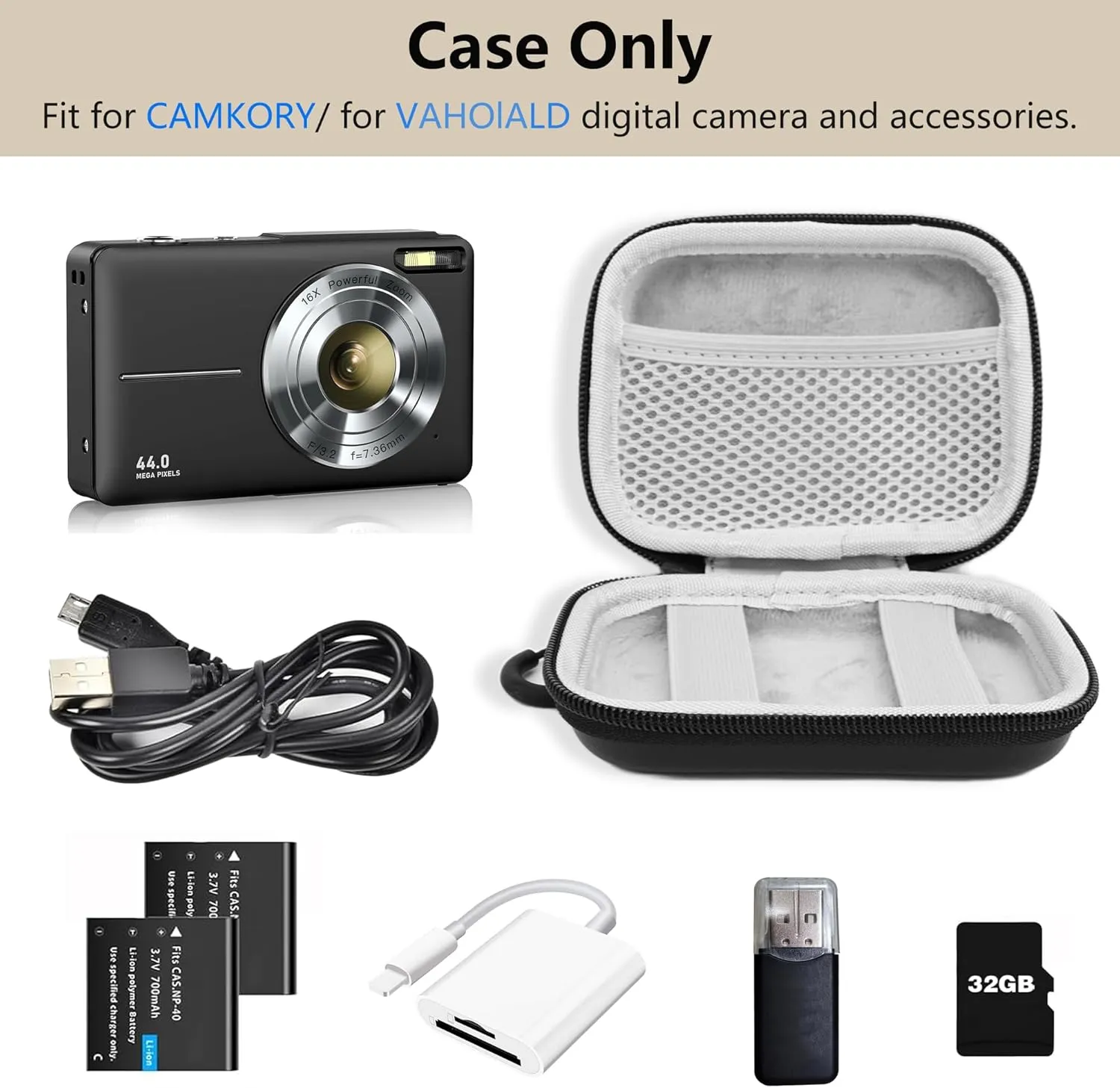 Digital Camera Case for CAMKORY, KODAK PIXPRO FZ45/FZ55, Canon IXUS 285 HS, Lecran, Small Travel Compact Camera Pouch with Mesh Pocket for Accessories SD Card (Black)
