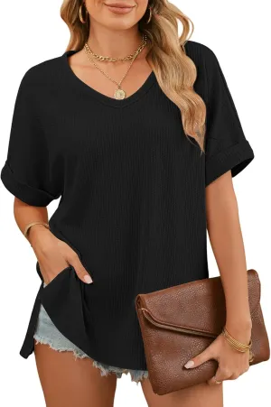 Dokotoo Women's Tops Trendy Casual 2025 Crew Neck Lightweight Shirts Knit Tunic Basic T-Shirt