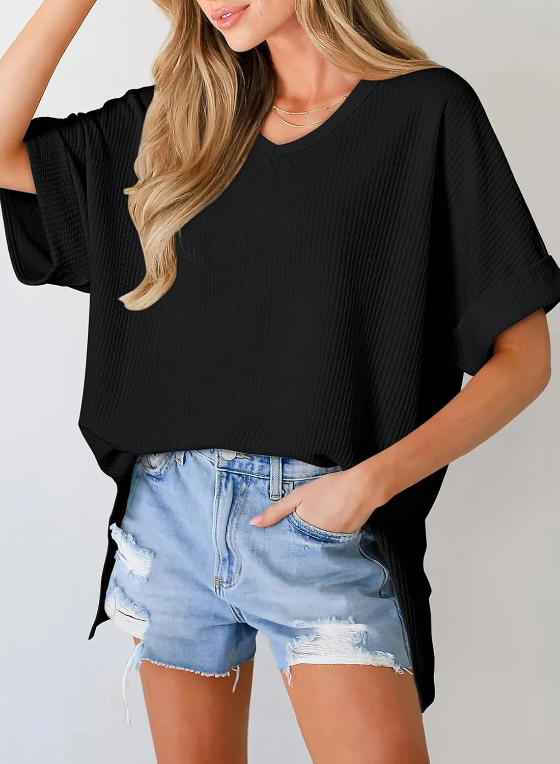 Dokotoo Women's Tops Trendy Casual 2025 Crew Neck Lightweight Shirts Knit Tunic Basic T-Shirt
