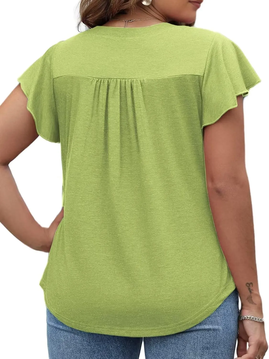 DOLNINE Plus Size Tops for Women Trendy Ruffle Short Sleeve Tshirts Casual V Neck Summer Tees