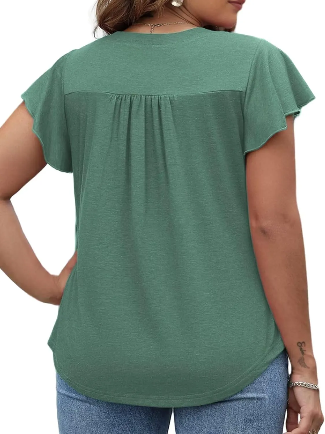 DOLNINE Plus Size Tops for Women Trendy Ruffle Short Sleeve Tshirts Casual V Neck Summer Tees