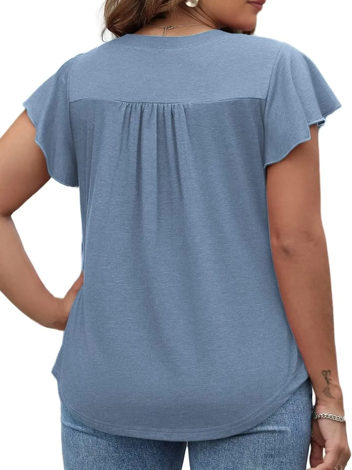 DOLNINE Plus Size Tops for Women Trendy Ruffle Short Sleeve Tshirts Casual V Neck Summer Tees