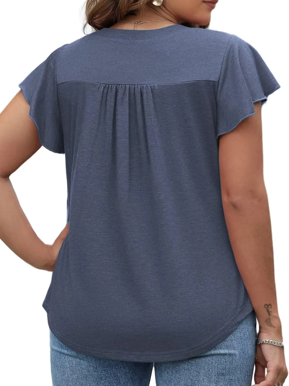 DOLNINE Plus Size Tops for Women Trendy Ruffle Short Sleeve Tshirts Casual V Neck Summer Tees