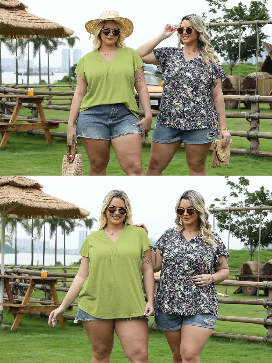 DOLNINE Plus Size Tops for Women Trendy Ruffle Short Sleeve Tshirts Casual V Neck Summer Tees