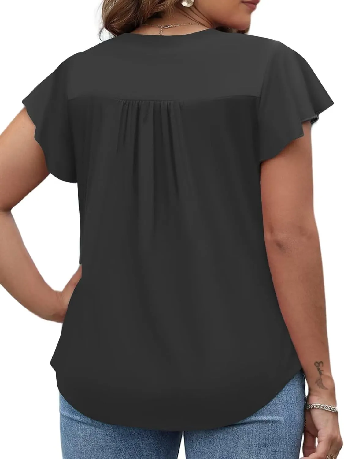 DOLNINE Plus Size Tops for Women Trendy Ruffle Short Sleeve Tshirts Casual V Neck Summer Tees