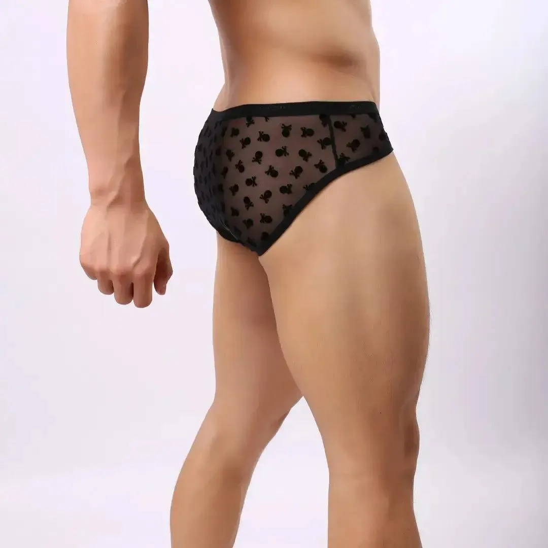 DomiGe Men's Lace Briefs Nylon Mesh Underwear Mid-Rise Lingerie