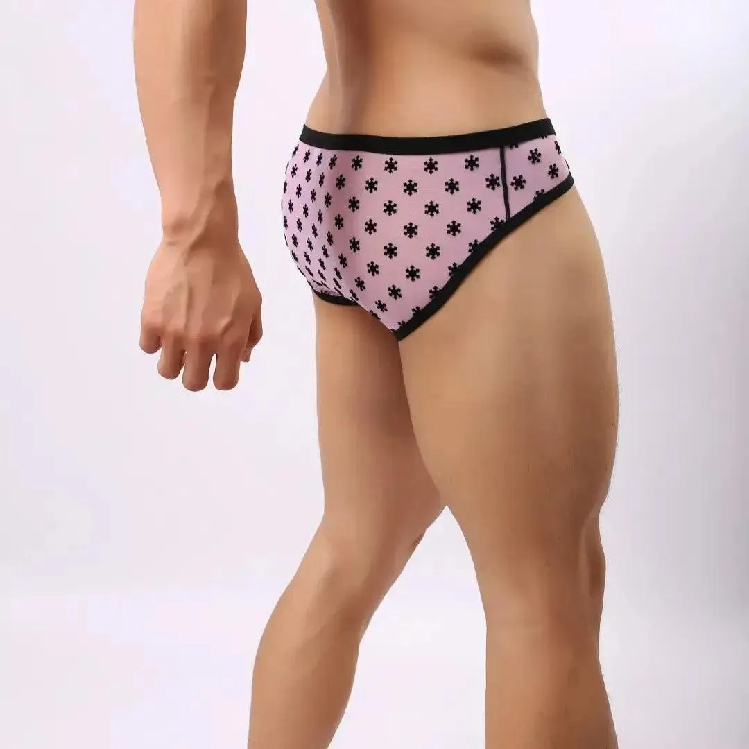 DomiGe Men's Lace Briefs Nylon Mesh Underwear Mid-Rise Lingerie