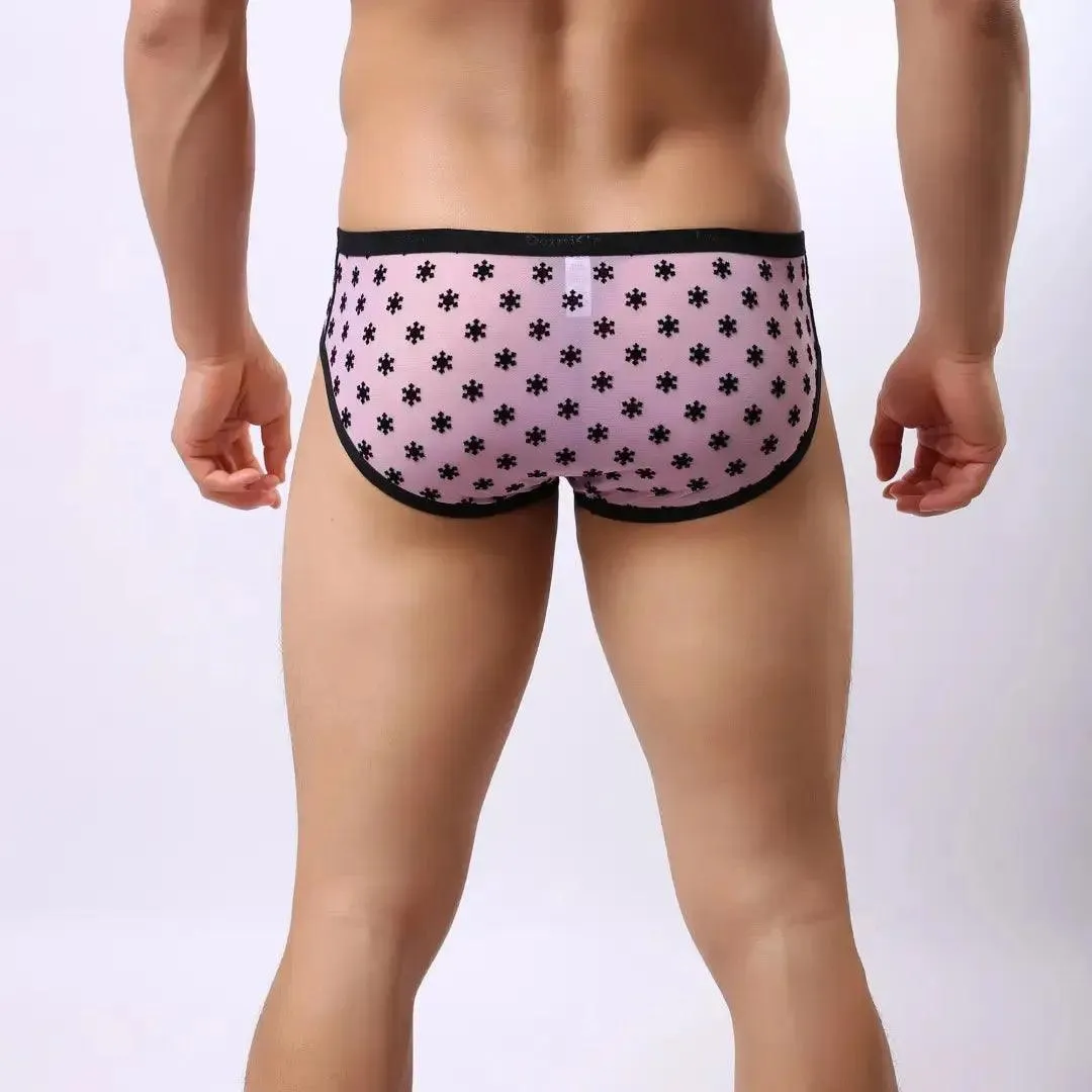 DomiGe Men's Lace Briefs Nylon Mesh Underwear Mid-Rise Lingerie