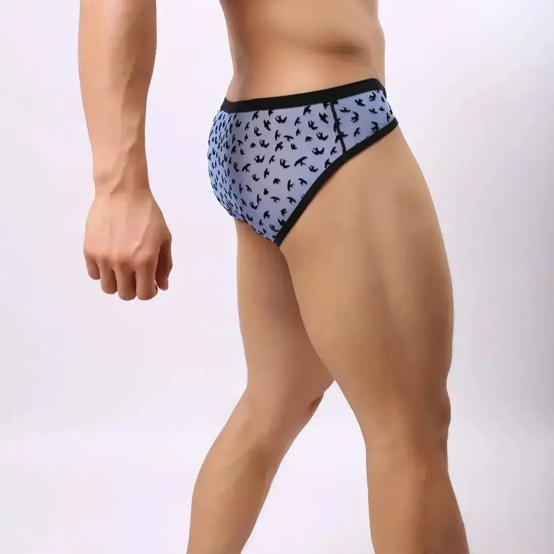 DomiGe Men's Lace Briefs Nylon Mesh Underwear Mid-Rise Lingerie