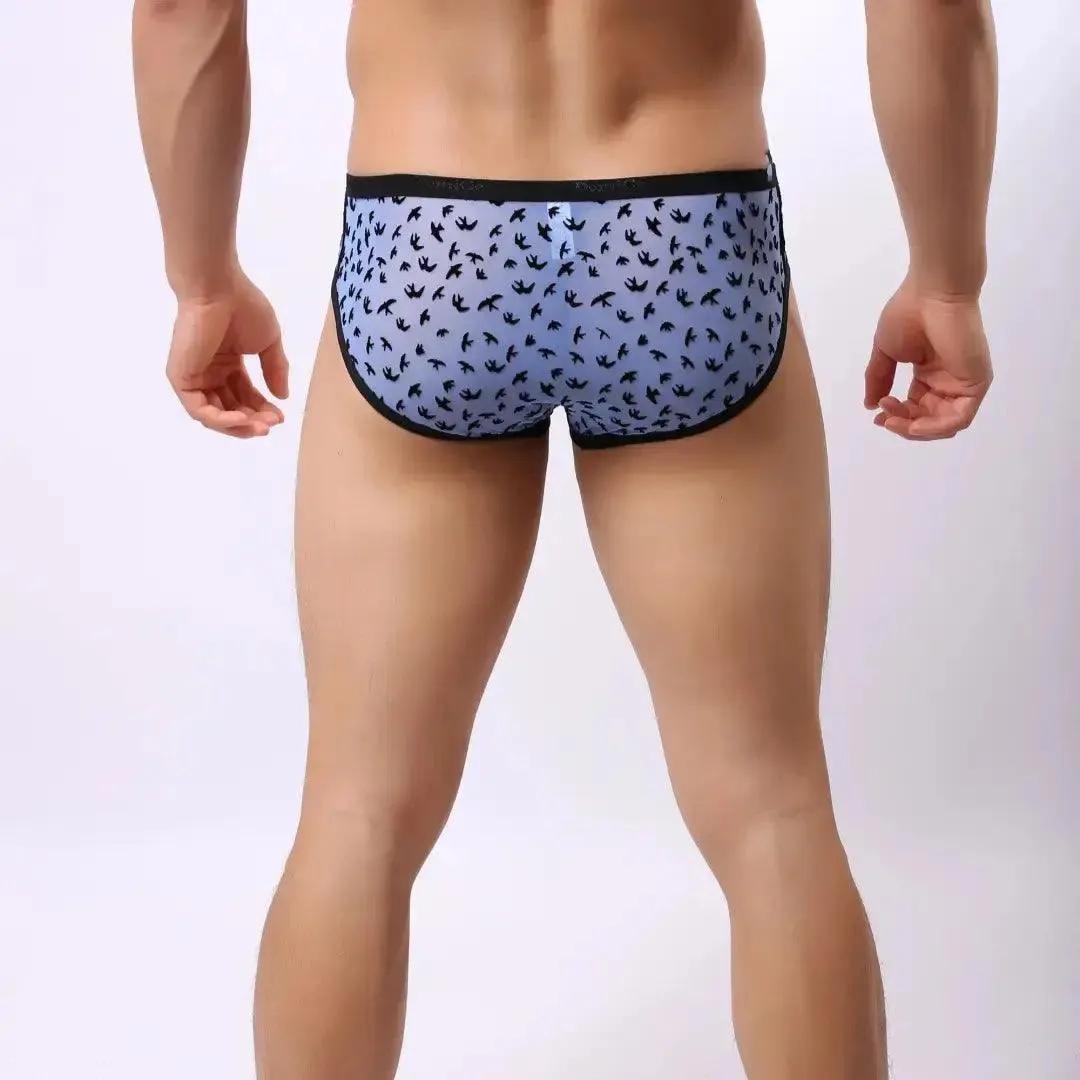 DomiGe Men's Lace Briefs Nylon Mesh Underwear Mid-Rise Lingerie