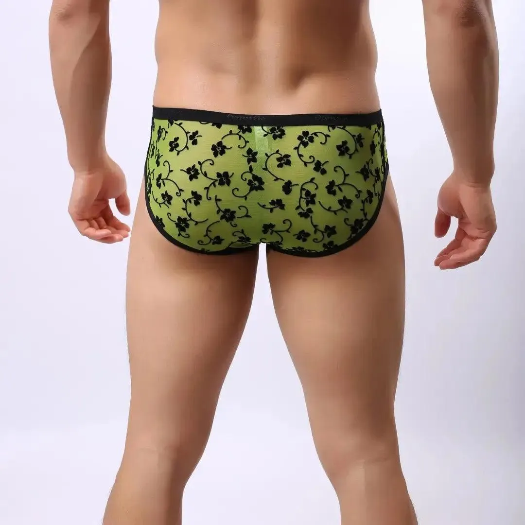 DomiGe Men's Lace Briefs Nylon Mesh Underwear Mid-Rise Lingerie