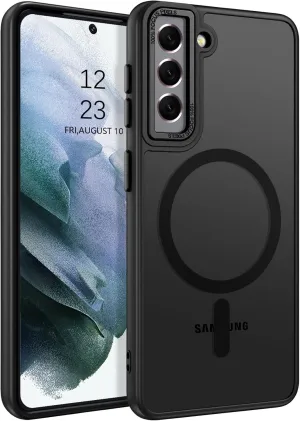 DUEDUE for Samsung Galaxy S21 Case Magnetic[Compatible with Magsafe], Translucent Matte Back Anti-Scratch Full Body Protective Cover Shockproof Phone Case for Samsung S21 6.2", Black