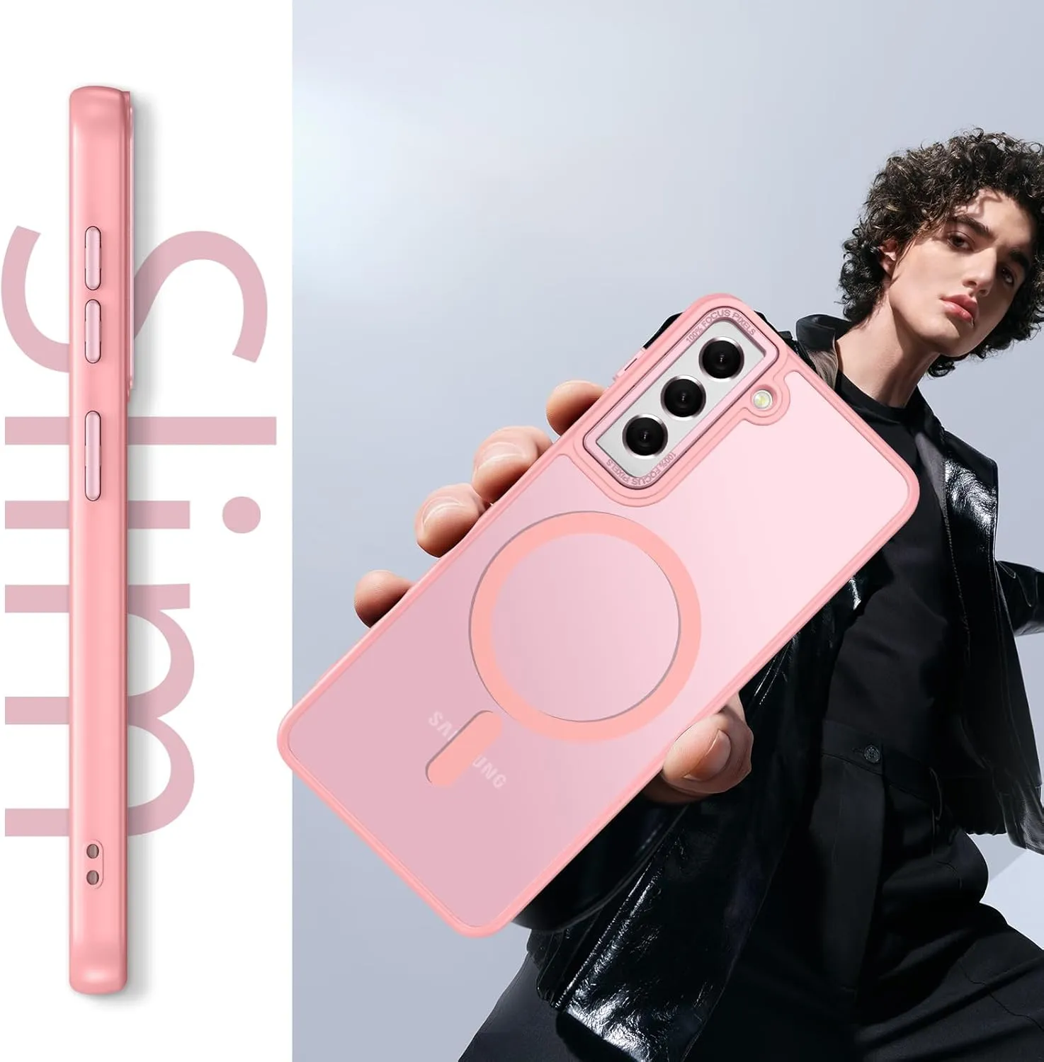DUEDUE for Samsung Galaxy S21 Case Magnetic[Compatible with Magsafe], Translucent Matte Back Anti-Scratch Full Body Protective Cover Shockproof Phone Case for Samsung S21 6.2", Pink