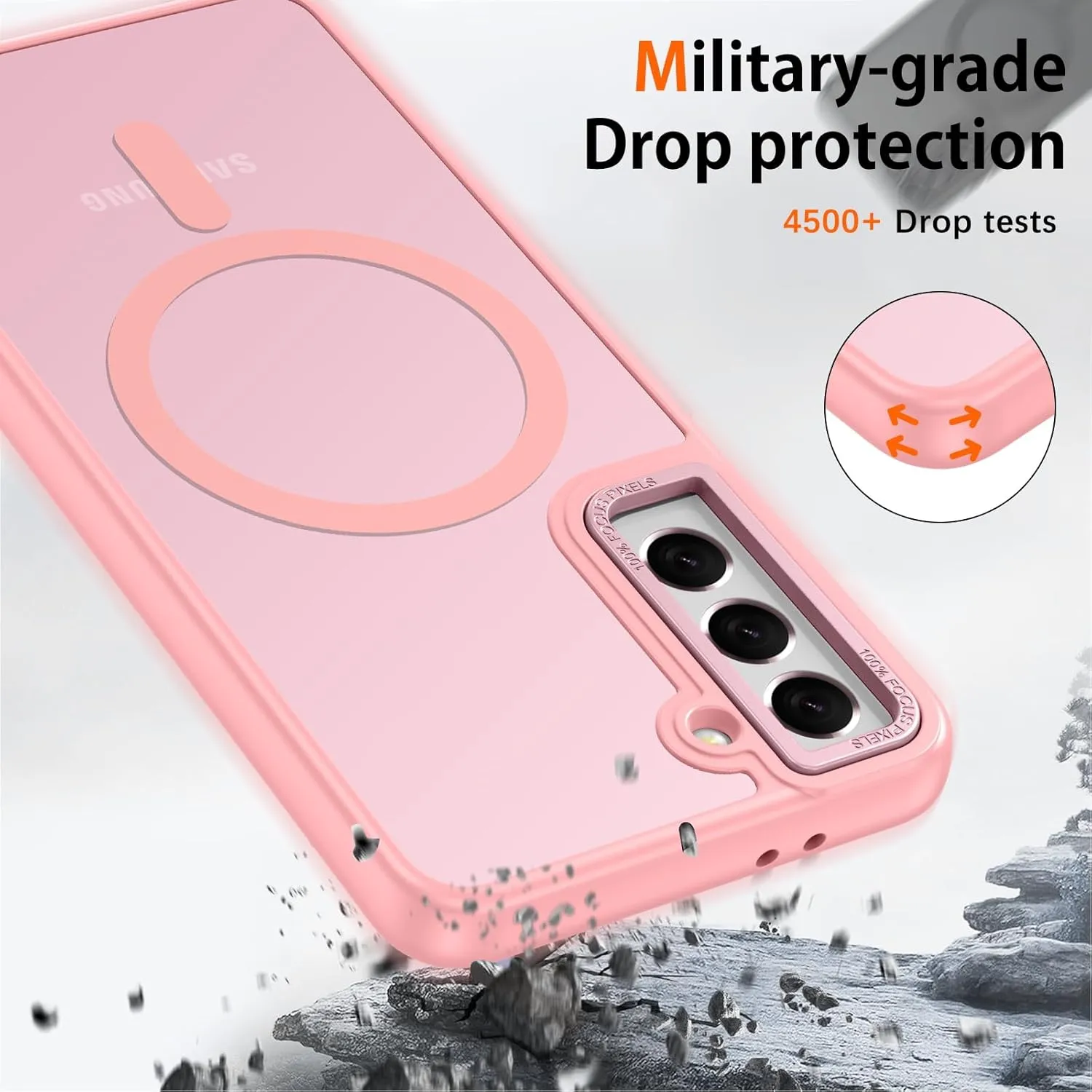 DUEDUE for Samsung Galaxy S21 Case Magnetic[Compatible with Magsafe], Translucent Matte Back Anti-Scratch Full Body Protective Cover Shockproof Phone Case for Samsung S21 6.2", Pink