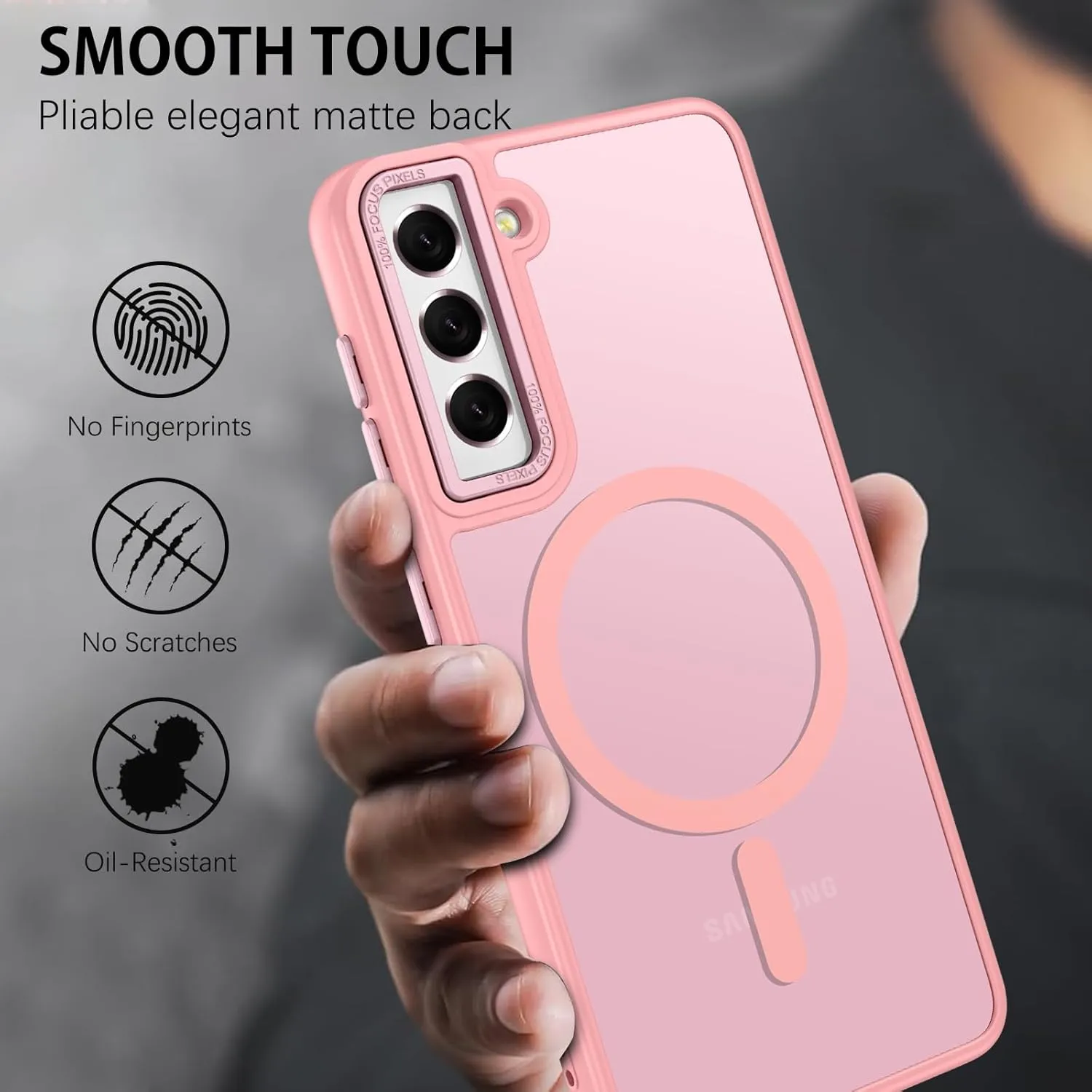 DUEDUE for Samsung Galaxy S21 Case Magnetic[Compatible with Magsafe], Translucent Matte Back Anti-Scratch Full Body Protective Cover Shockproof Phone Case for Samsung S21 6.2", Pink