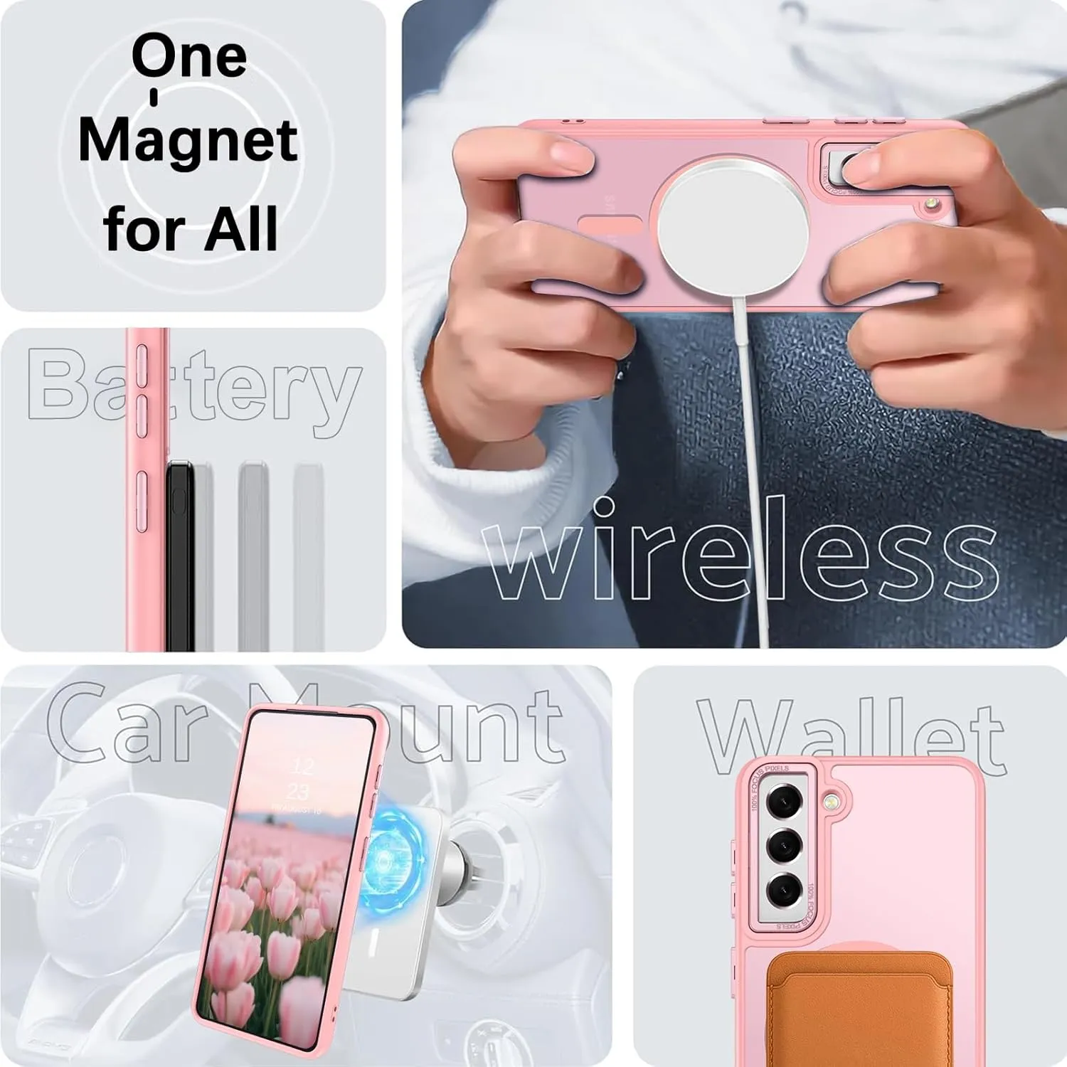DUEDUE for Samsung Galaxy S21 Case Magnetic[Compatible with Magsafe], Translucent Matte Back Anti-Scratch Full Body Protective Cover Shockproof Phone Case for Samsung S21 6.2", Pink