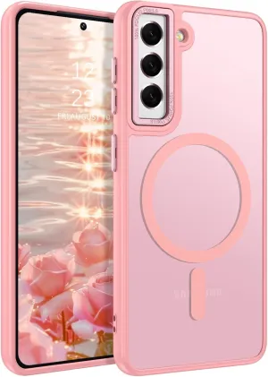 DUEDUE for Samsung Galaxy S21 Case Magnetic[Compatible with Magsafe], Translucent Matte Back Anti-Scratch Full Body Protective Cover Shockproof Phone Case for Samsung S21 6.2", Pink
