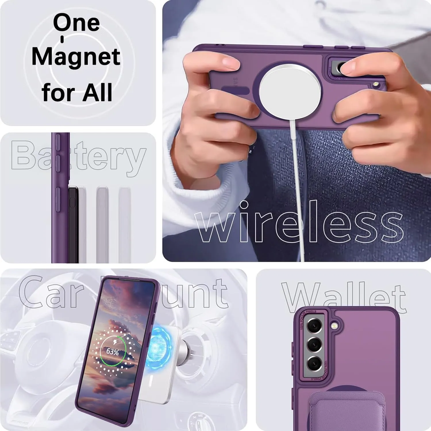 DUEDUE for Samsung Galaxy S21 Case Magnetic[Compatible with Magsafe], Translucent Matte Back Anti-Scratch Full Body Protective Cover Shockproof Phone Case for Samsung S21 6.2", Purple