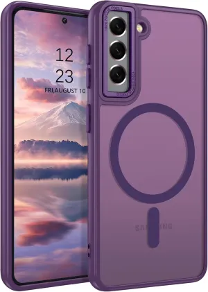 DUEDUE for Samsung Galaxy S21 Case Magnetic[Compatible with Magsafe], Translucent Matte Back Anti-Scratch Full Body Protective Cover Shockproof Phone Case for Samsung S21 6.2", Purple