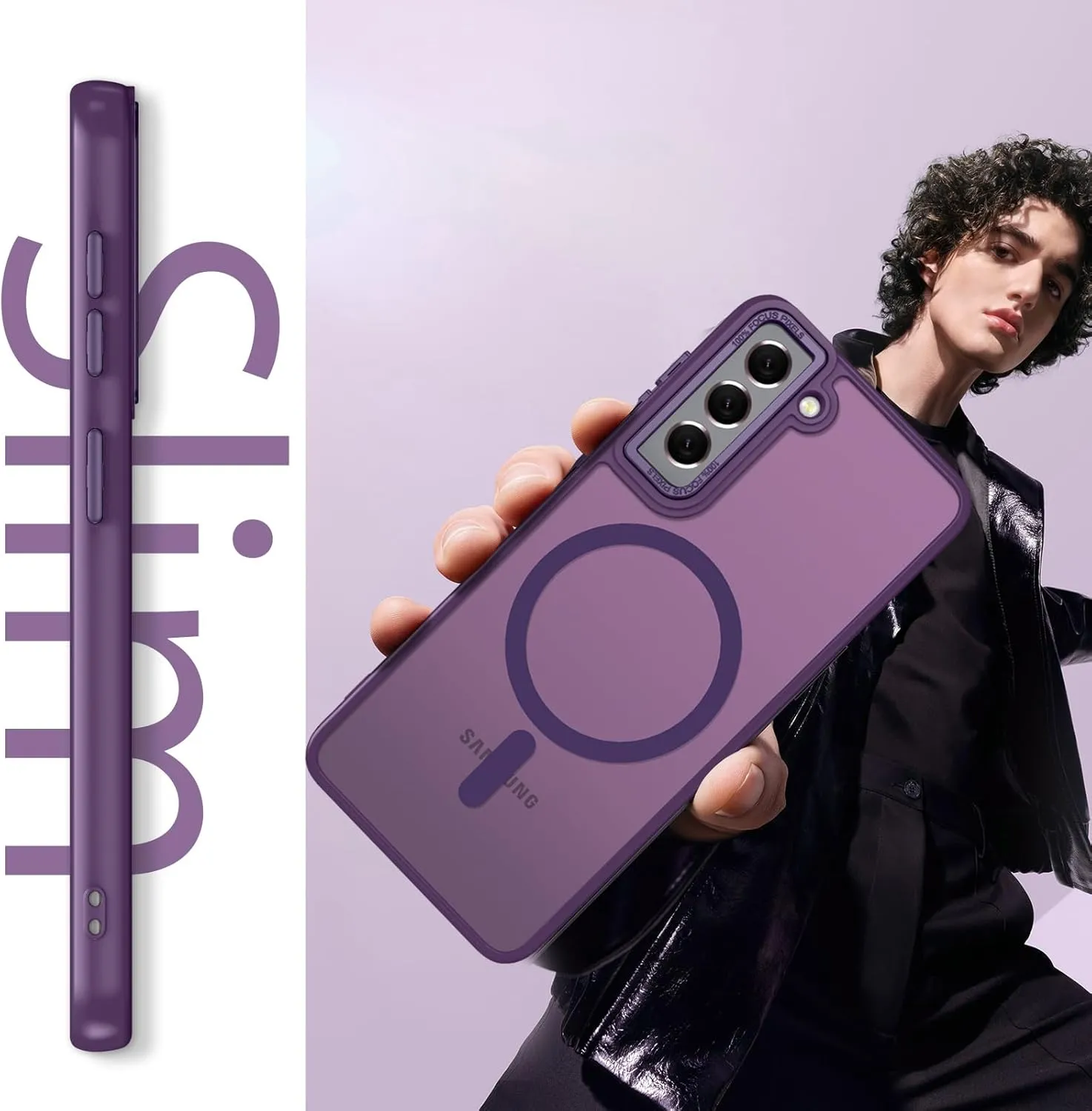 DUEDUE for Samsung Galaxy S21 Case Magnetic[Compatible with Magsafe], Translucent Matte Back Anti-Scratch Full Body Protective Cover Shockproof Phone Case for Samsung S21 6.2", Purple