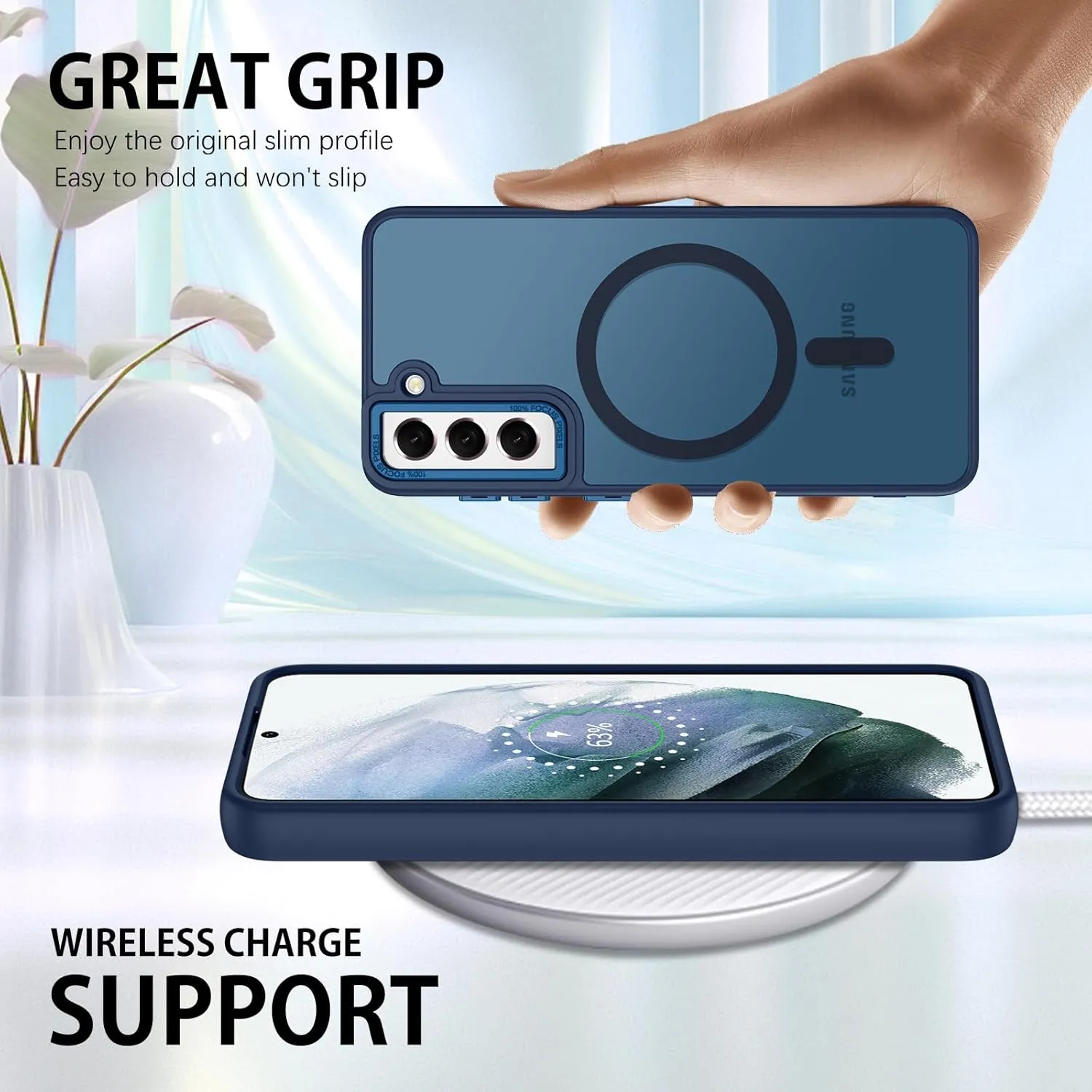 DUEDUE for Samsung Galaxy S21 Case Magnetic[Compatible with Magsafe], Translucent Matte Back Anti-Scratch Full Protective Cover Shockproof Phone Cases for Galaxy S21 6.2", Deep Blue