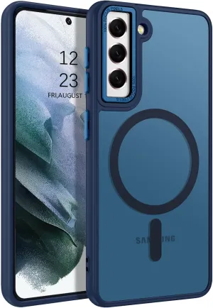 DUEDUE for Samsung Galaxy S21 Case Magnetic[Compatible with Magsafe], Translucent Matte Back Anti-Scratch Full Protective Cover Shockproof Phone Cases for Galaxy S21 6.2", Deep Blue