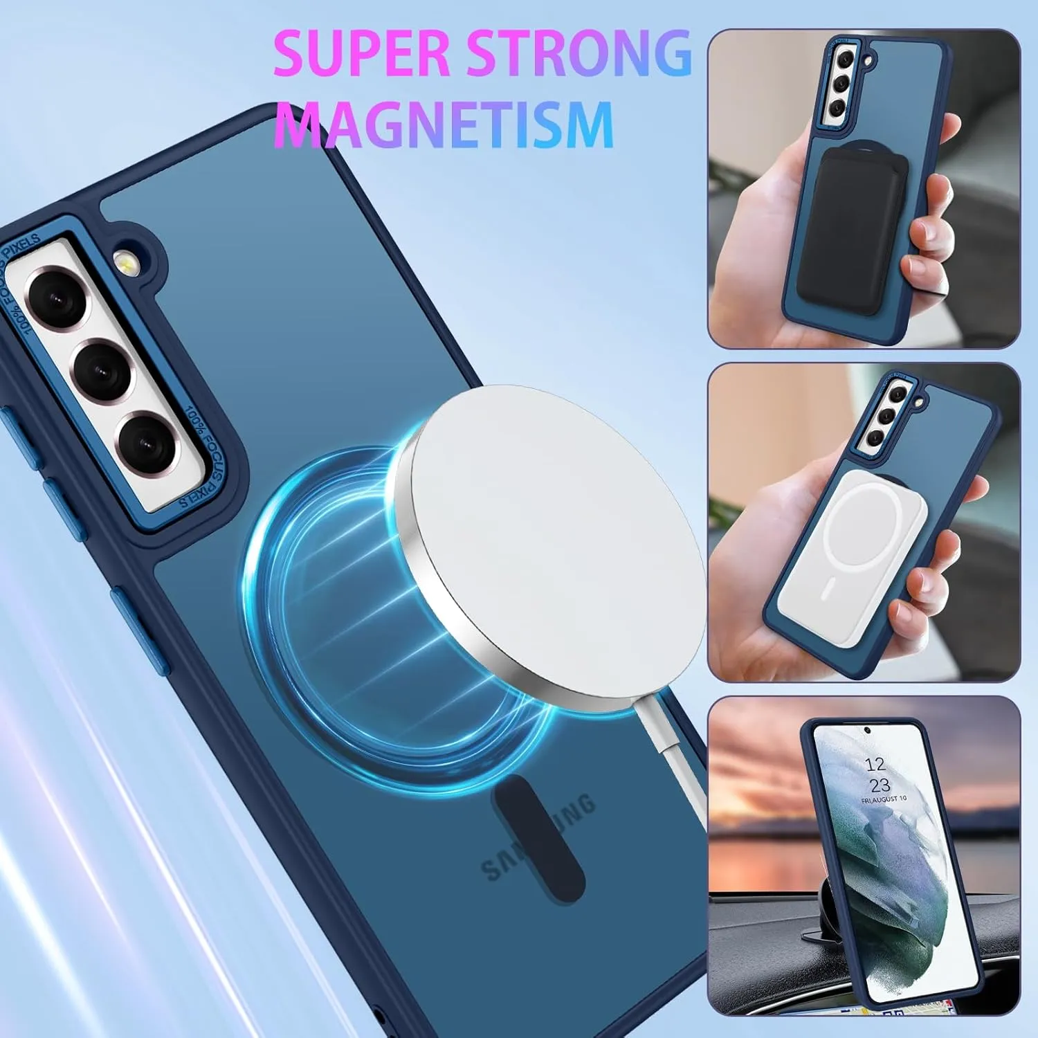 DUEDUE for Samsung Galaxy S21 Case Magnetic[Compatible with Magsafe], Translucent Matte Back Anti-Scratch Full Protective Cover Shockproof Phone Cases for Galaxy S21 6.2", Deep Blue
