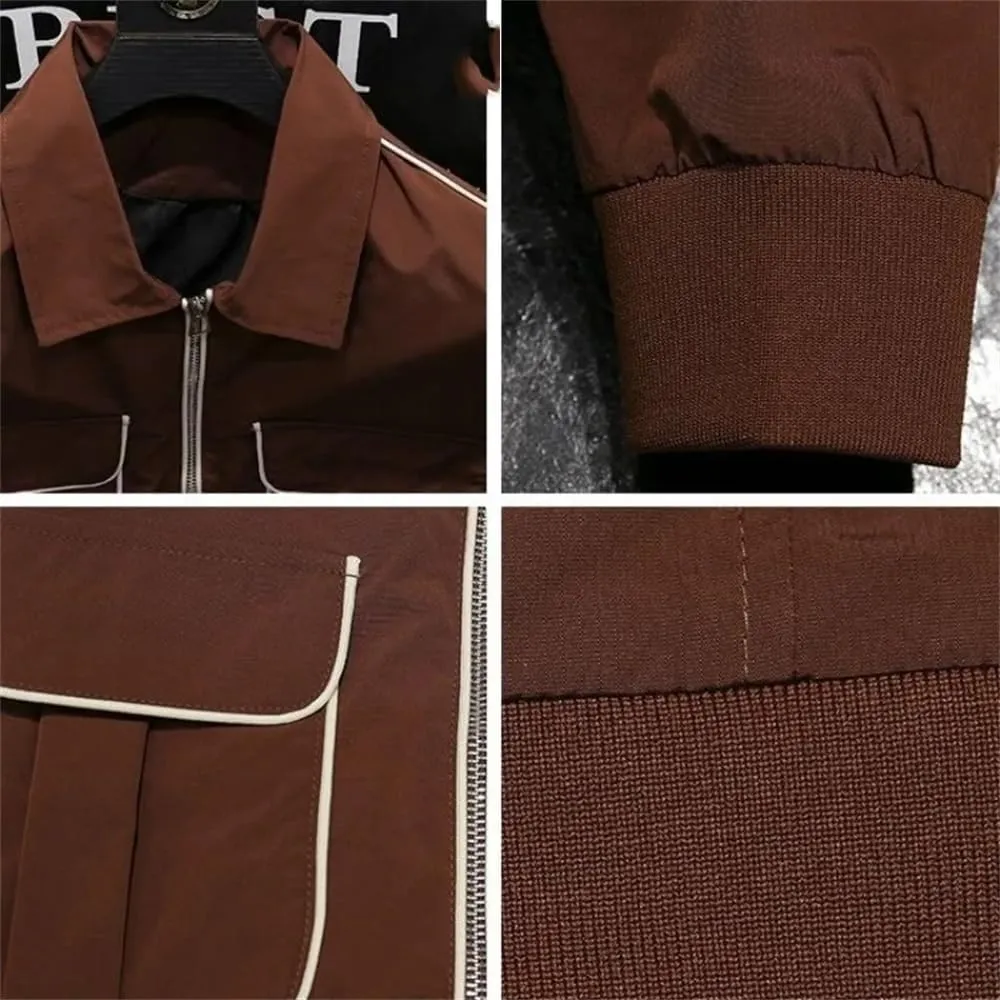 Dvbfufv Men's Autumn Casual Comfortable Turn-Down Collar Zippered Jacket Slim Solid Color Long Sleeved Jacket