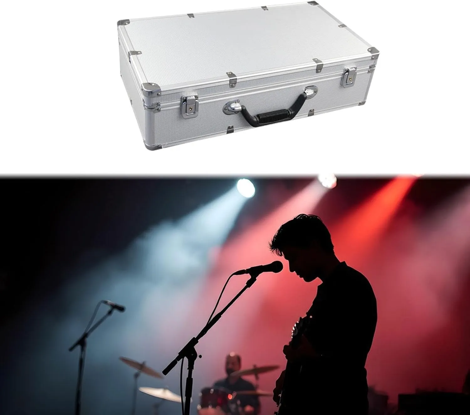DYNWAVE Hard Shell Carrying Case Shockproof Buckle Closure Cordless Mic Protection Box for Business Outdoor Activity Party KTV, white