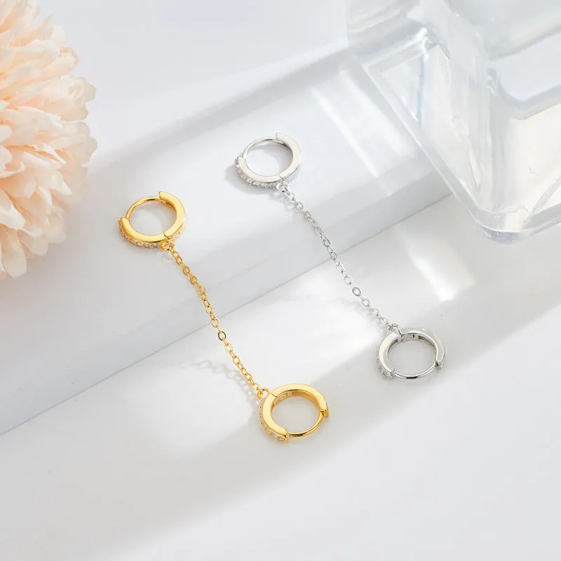 E128 double hoop chain link dangle earrings