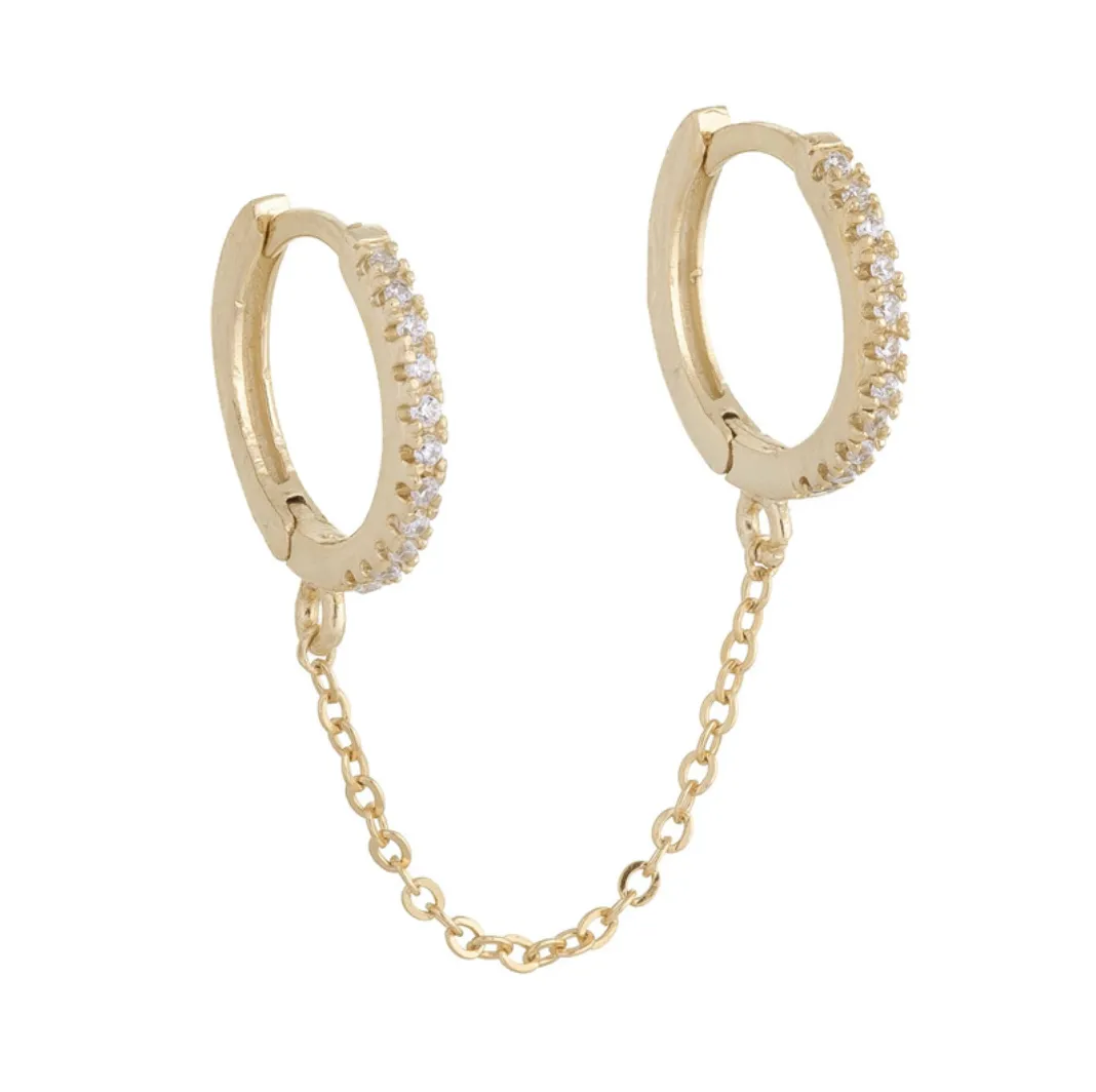 E128 double hoop chain link dangle earrings