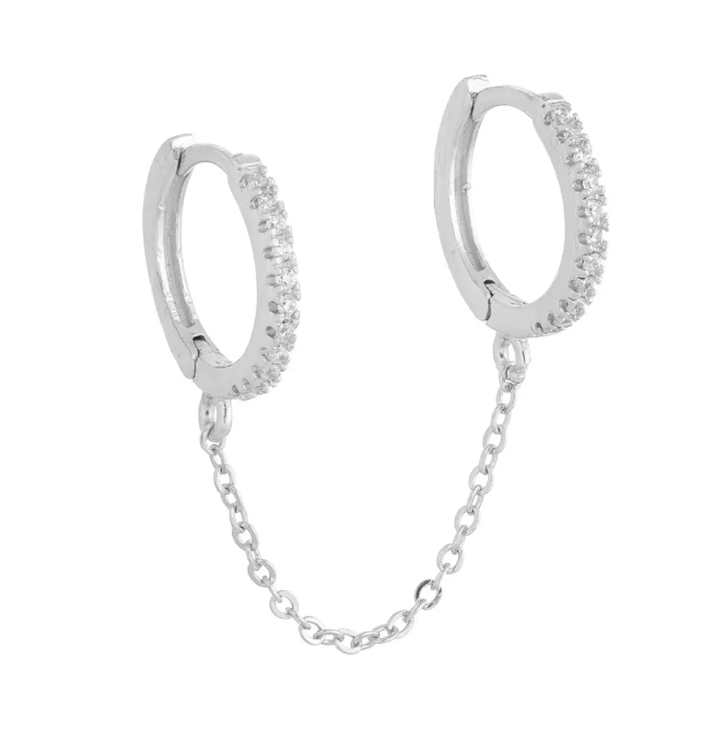 E128 double hoop chain link dangle earrings