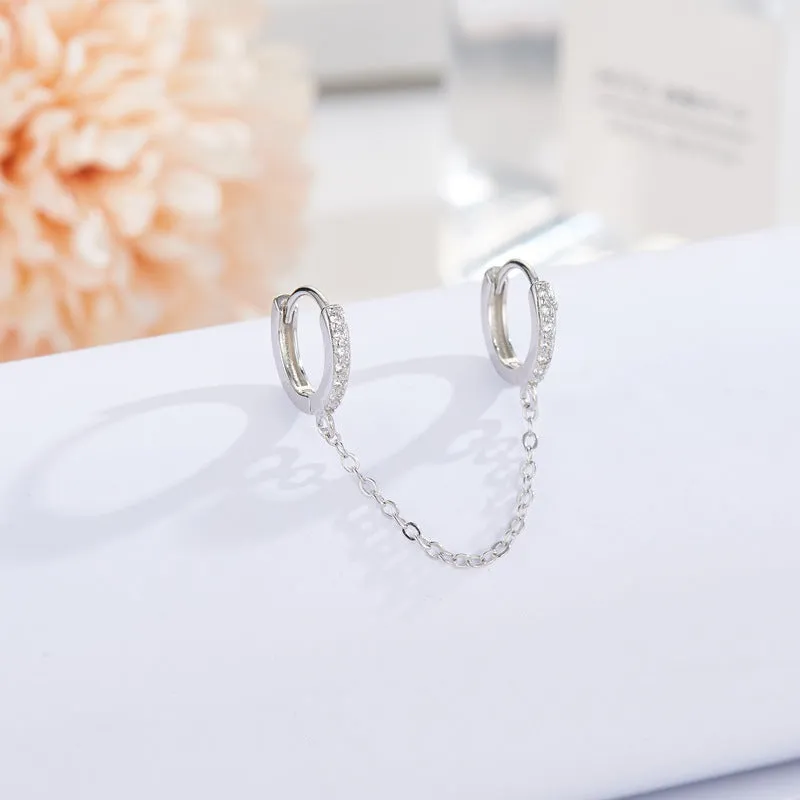 E128 double hoop chain link dangle earrings