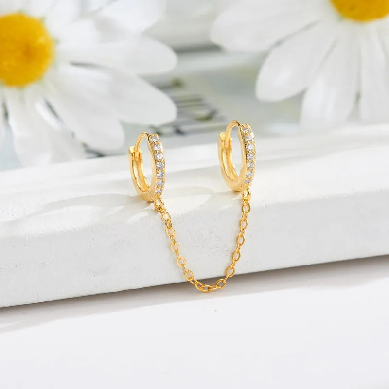 E128 double hoop chain link dangle earrings