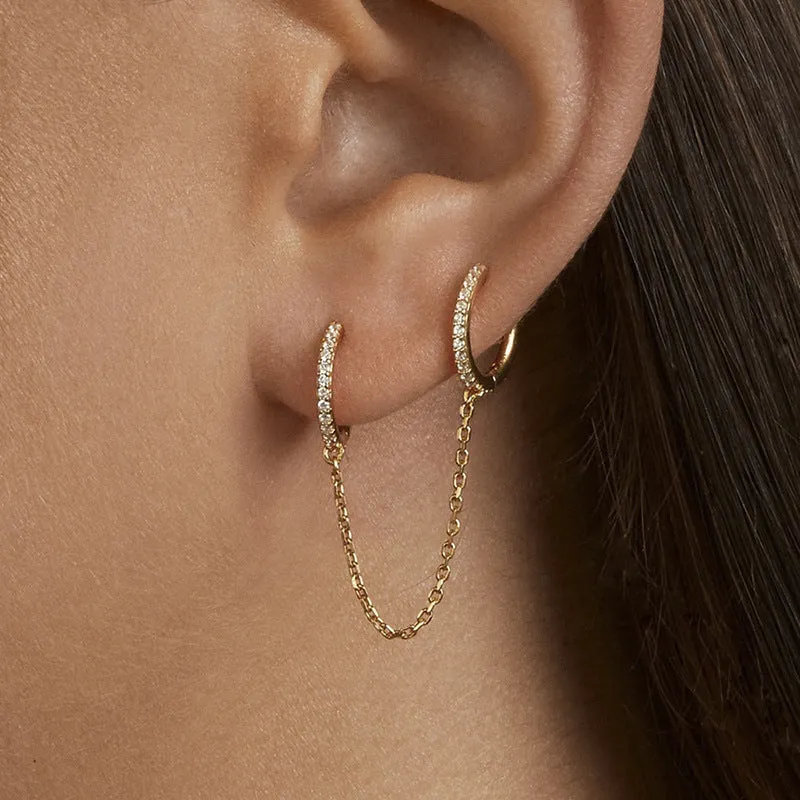 E128 double hoop chain link dangle earrings