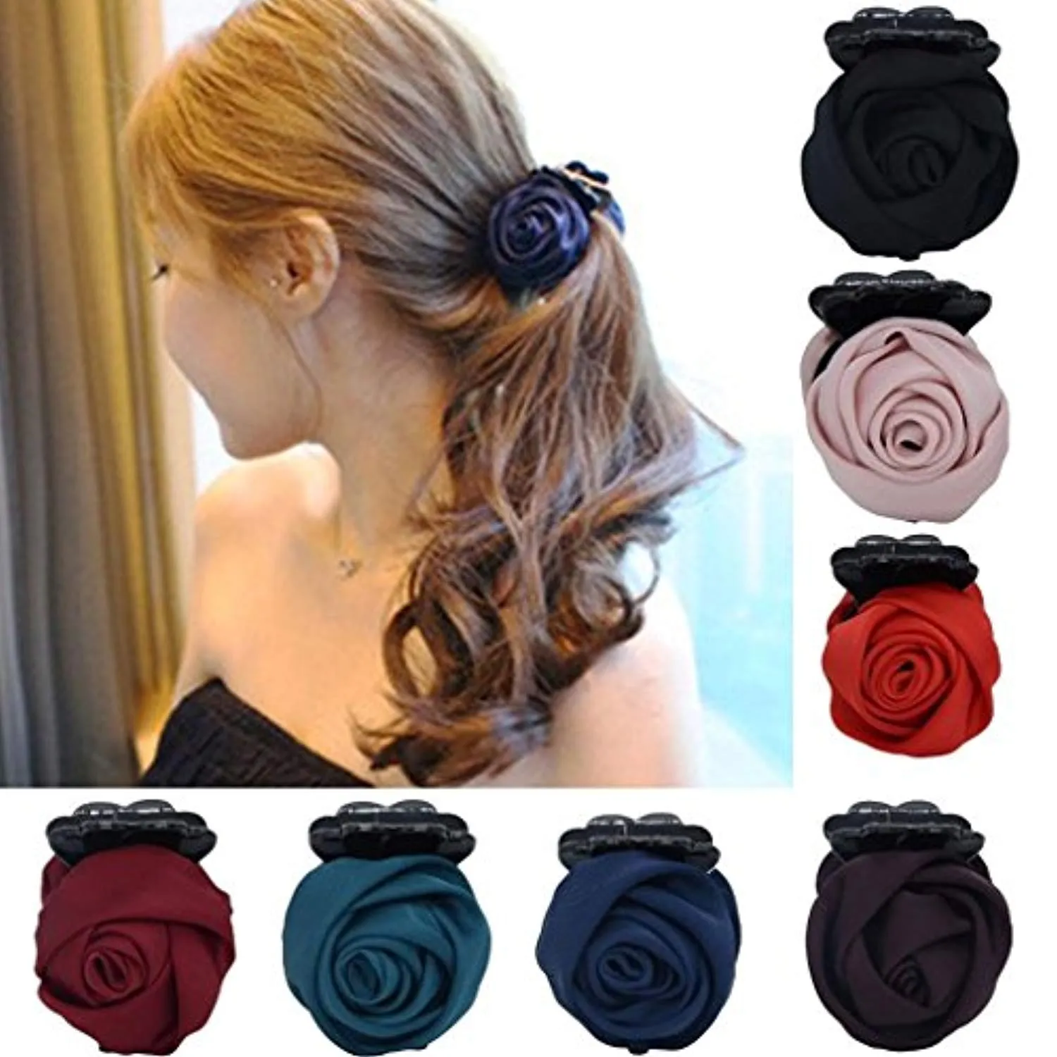 Electomania Women's and Girl's Cloth Rose Flower Hair Clip Jaw Clutcher Set (Random Colour)