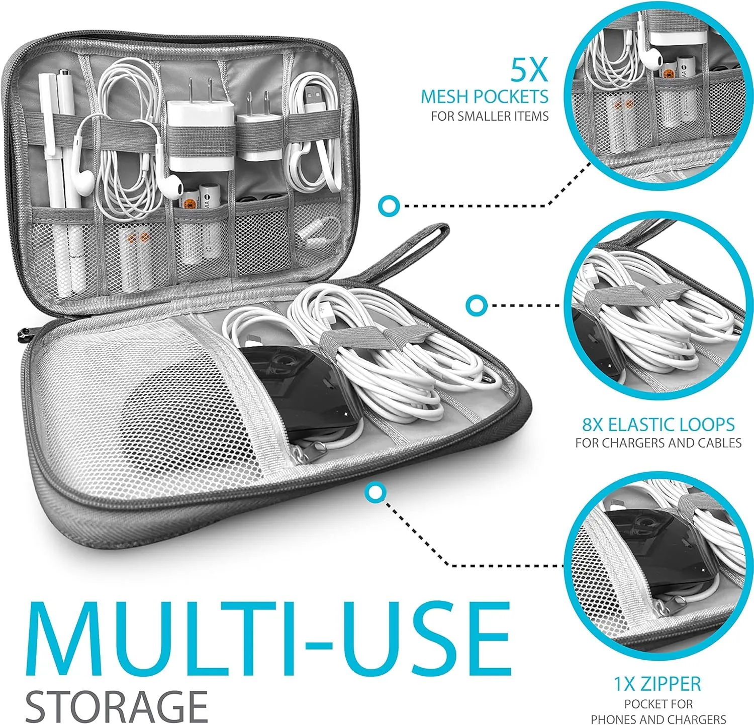 Electronics Charger Organizer - Travel Cable Case for Cords, Chargers, and Tech Accessories