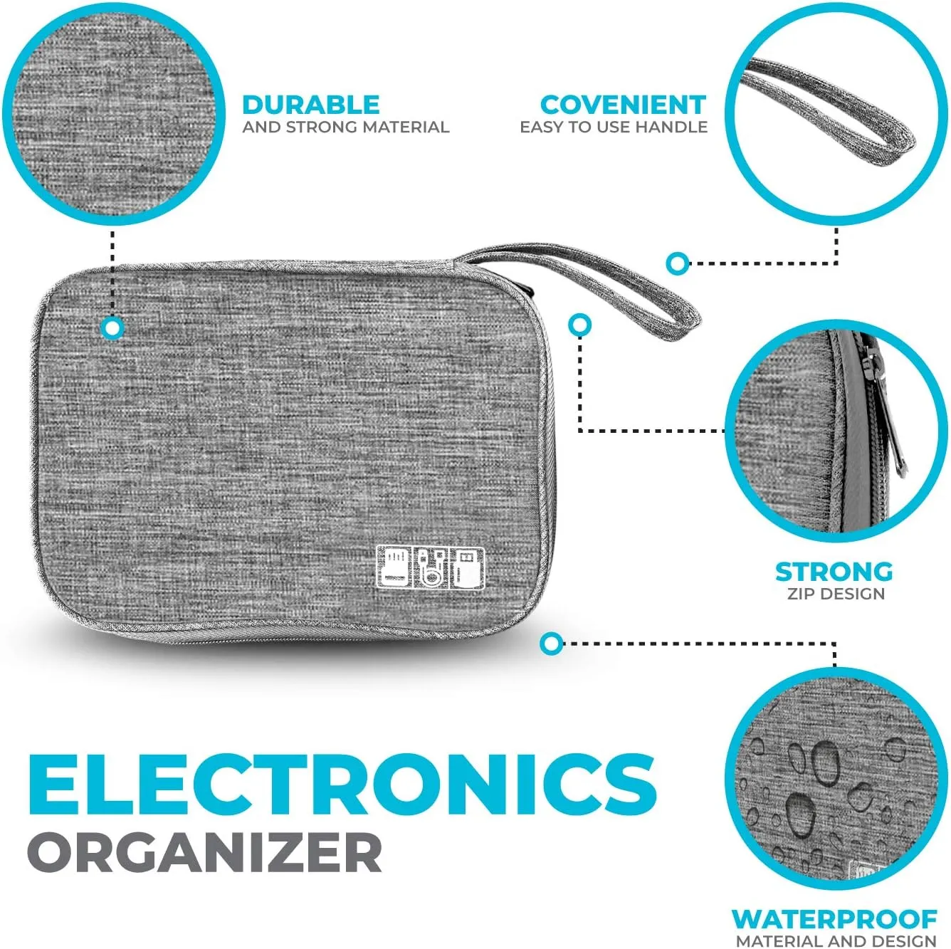 Electronics Charger Organizer - Travel Cable Case for Cords, Chargers, and Tech Accessories