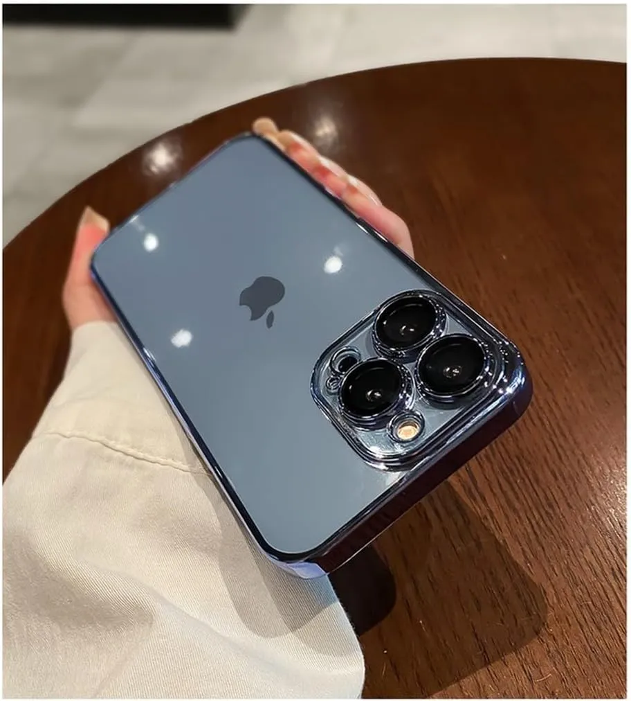 Electroplated Protection Case for iPhone 16 11 12 13 14 15 Pro Max Xs XR Max 7 8 Plus Mini SE 2020 Soft Transparent Cover,Sky Blue,for iPhone 12Pro max