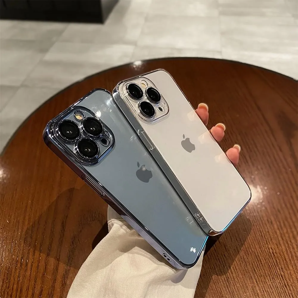 Electroplated Protection Case for iPhone 16 11 12 13 14 15 Pro Max Xs XR Max 7 8 Plus Mini SE 2020 Soft Transparent Cover,Sky Blue,for iPhone 12Pro max