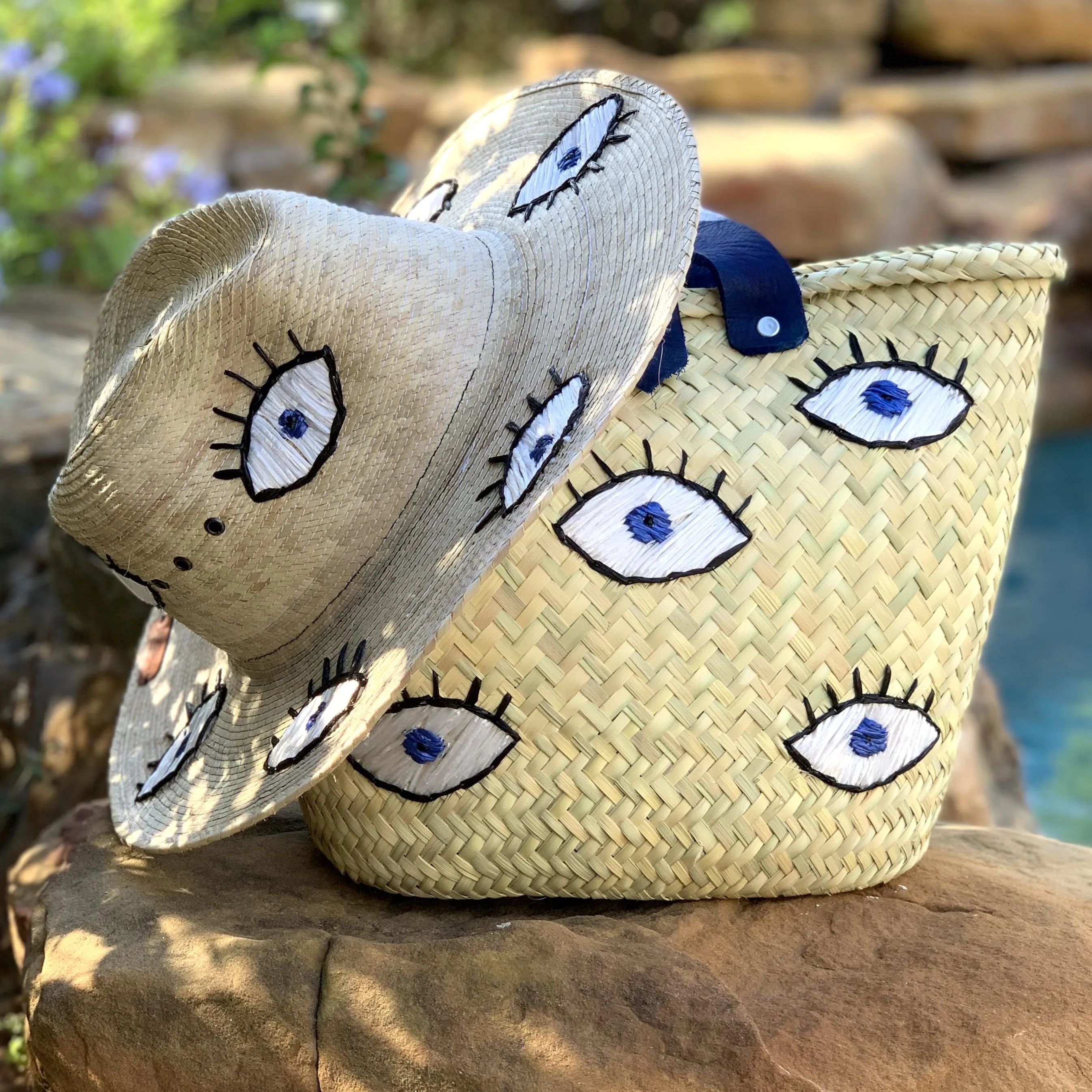 Embroidered Evil Eye Straw Hat