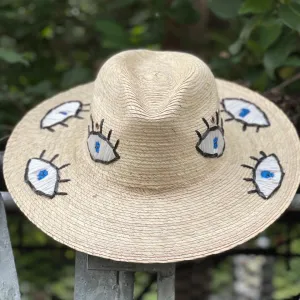 Embroidered Evil Eye Straw Hat