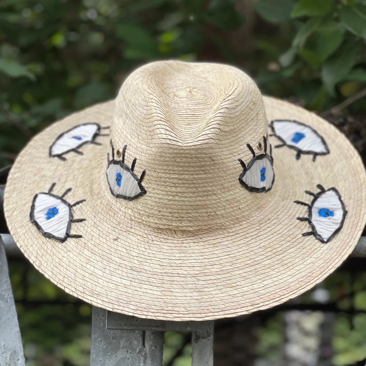 Embroidered Evil Eye Straw Hat